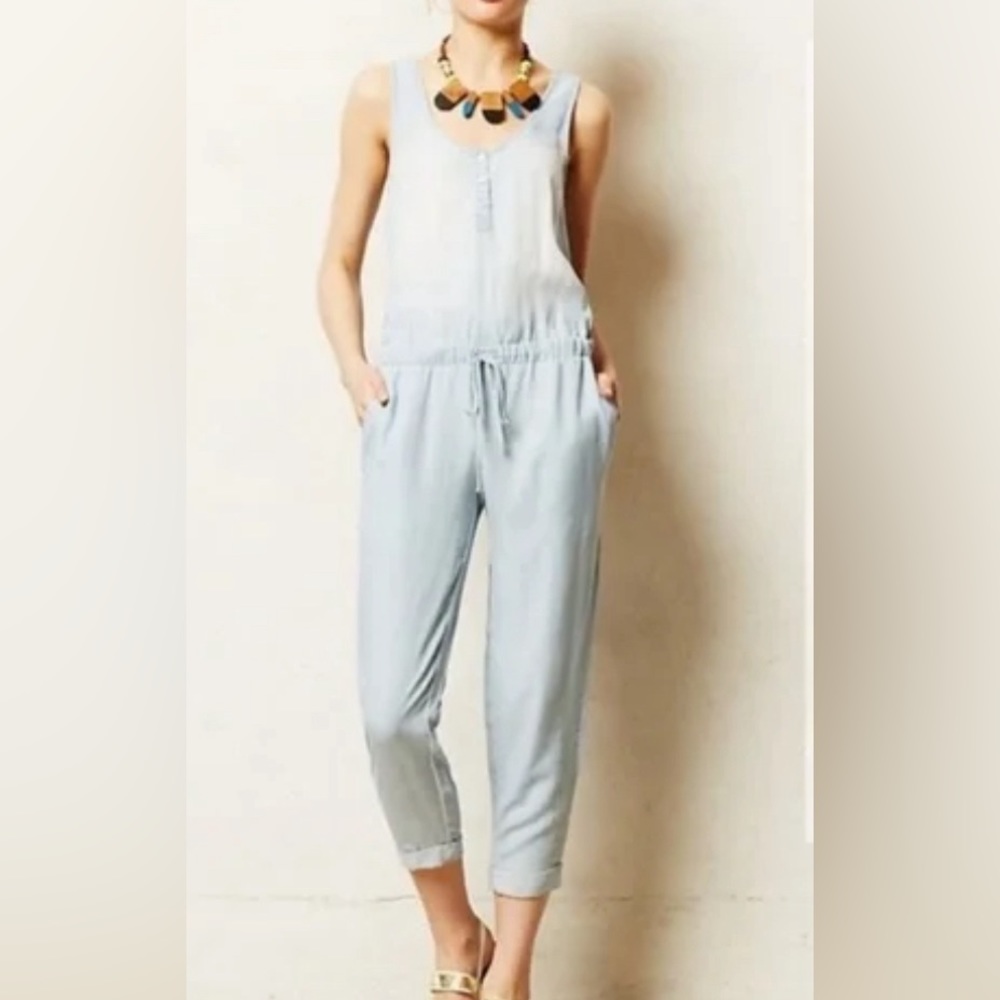 Cloth & Stone Anthropologie Chambray Sleeveless Casual Tencel Jumpsuit.
